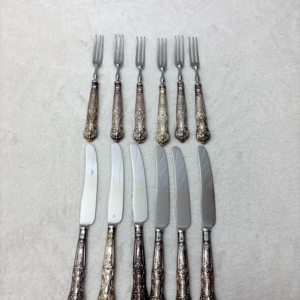 Vintage SHEFFIELD Stainless Steal Ornate‎ Silverware Set Decorative Handles 12
